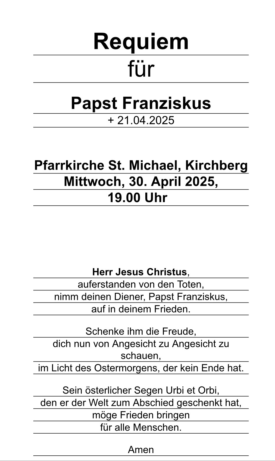 Requiem für Papst Franziskus