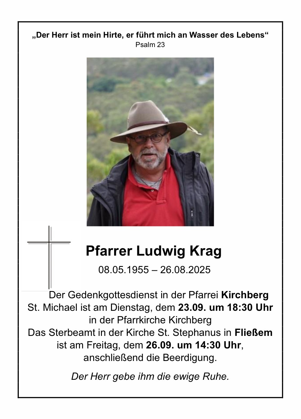 Totenanzeige Pfarrer Krag